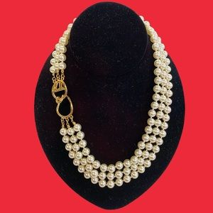 Kenneth Jay Lane 22kt GP- 3 Strand Pearl Necklace